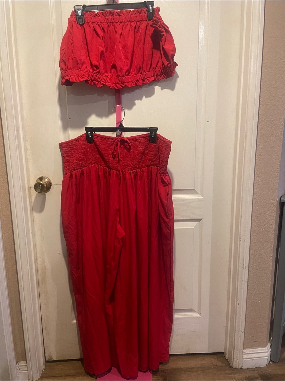 SHEIN Red Two-Piece Strapless Jumpsuit and Crop Top Set